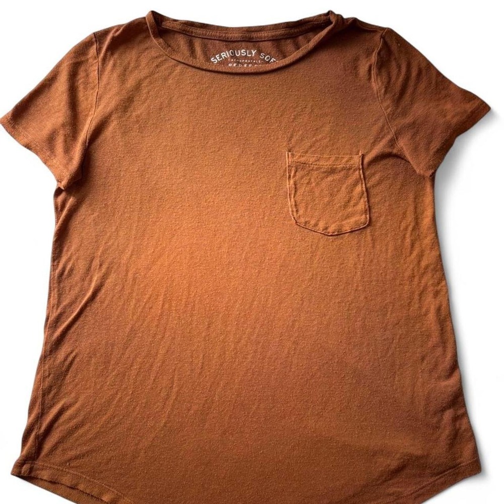 Aeropostale Seriously Soft Rust Brown Pocket Crewneck T-Shirt Womens Small